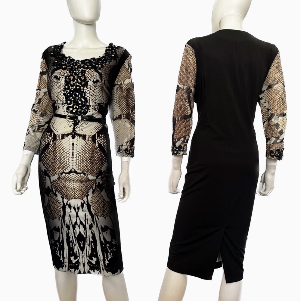 NWT WOMEN PLUS SIZE DRESS‎ FORMAL 3/4 SLEEVES ANIMAL PRINT BELTED LINED GOWN